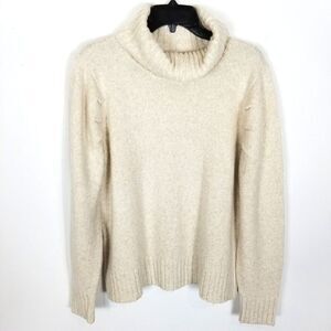 Cabi Women Tuck Turtleneck Sweater Size L Ivory Pullover Soft Cotton Blend